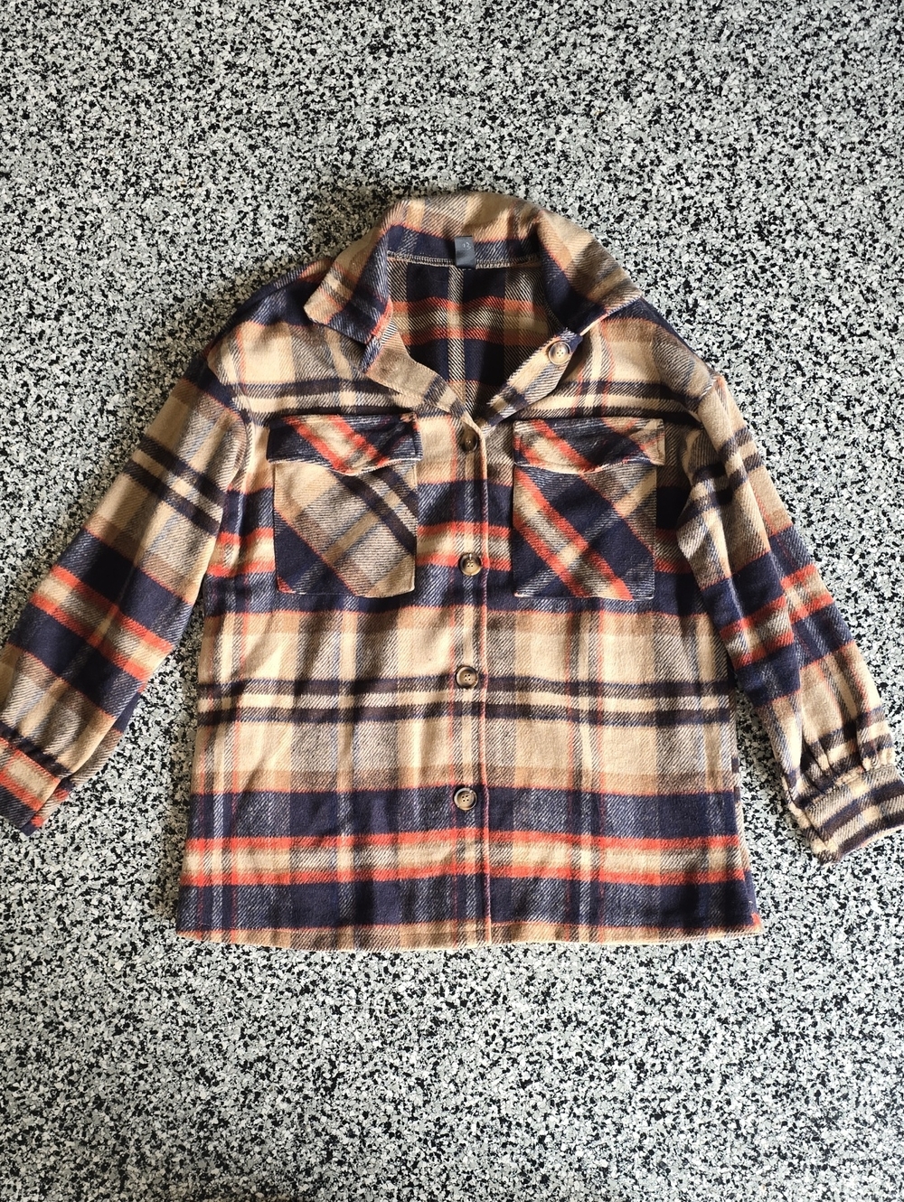 SHEIN Plaid Utility Shacket in Tan, Navy & Red